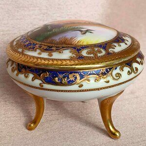 Vintage Noritake Gold Gilded Raised Moriage Hand Painted Porcelain Trinket Box
